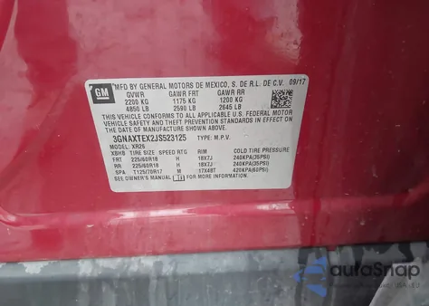 2018 Chevrolet Equinox Lt из США, поврежденный, VIN 3GNAXTEX2JS523125